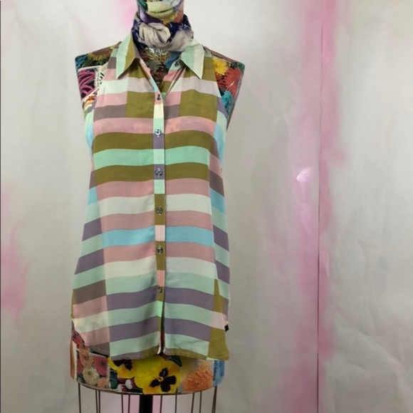 SALE Mara Hoffman Flag Stripe Button Down Gridded - Picture 3 of 8